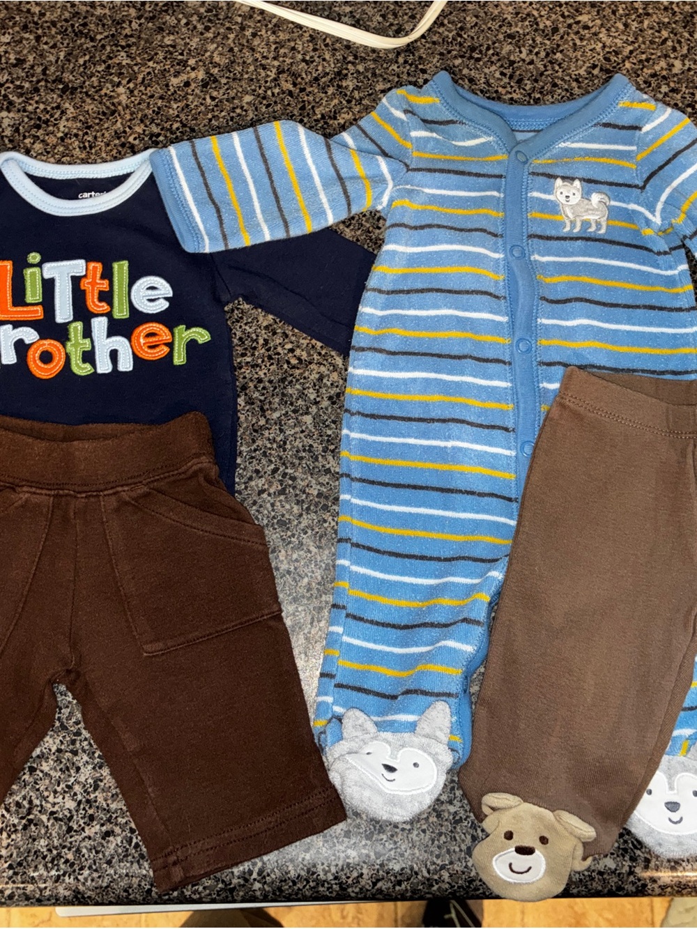 Carter's Blue Striped Footed One-Piece with Puppy and Wolf Appliqués